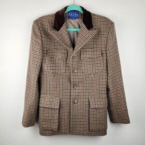 Vintage 90s Ralph Ralph Lauren Brown Houndstooth Wool Jacket Blazer sz 10